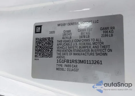 2021 Chevrolet Camaro Rwd 1Lt z USA, uszkodzony, nr VIN 1G1FB1RS3M0113261